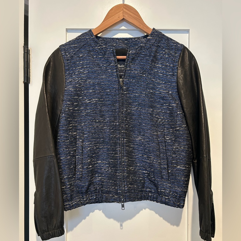 Madewell varsity-style jacket with leather sleeves. Size S.
